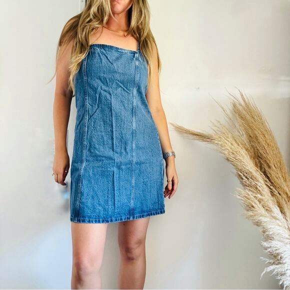 NEW ABERCROMBIE Medium Blue Wash Denim A-Line Mini Tank Top Jean Dress XL - Picture 9 of 16